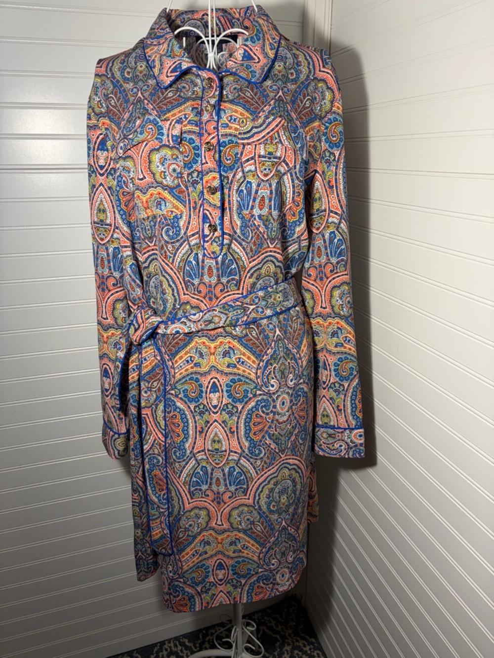 Tommy Hilfiger Paisley Shirt Dress in Coral, Blue and Yellow